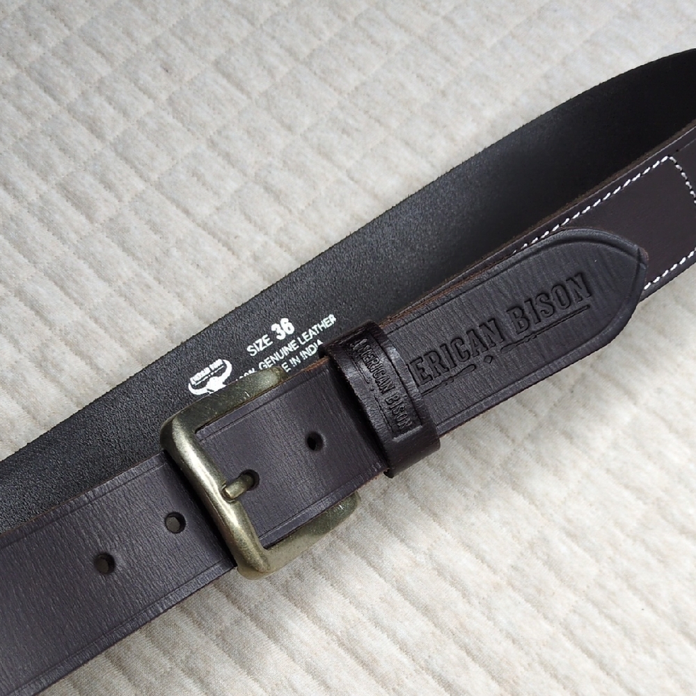 American Bison Dark Brown Leather Belt 36 - Picture 3 of 13